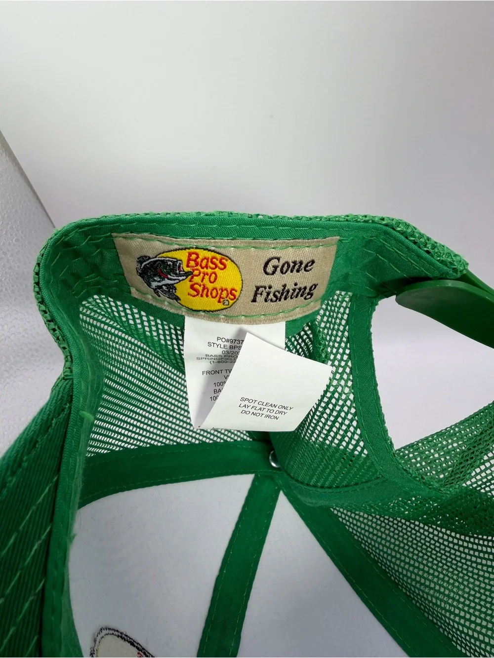 Bass Pro Shops Green White Yellow Embroidered Fish Logo Trucker Hat